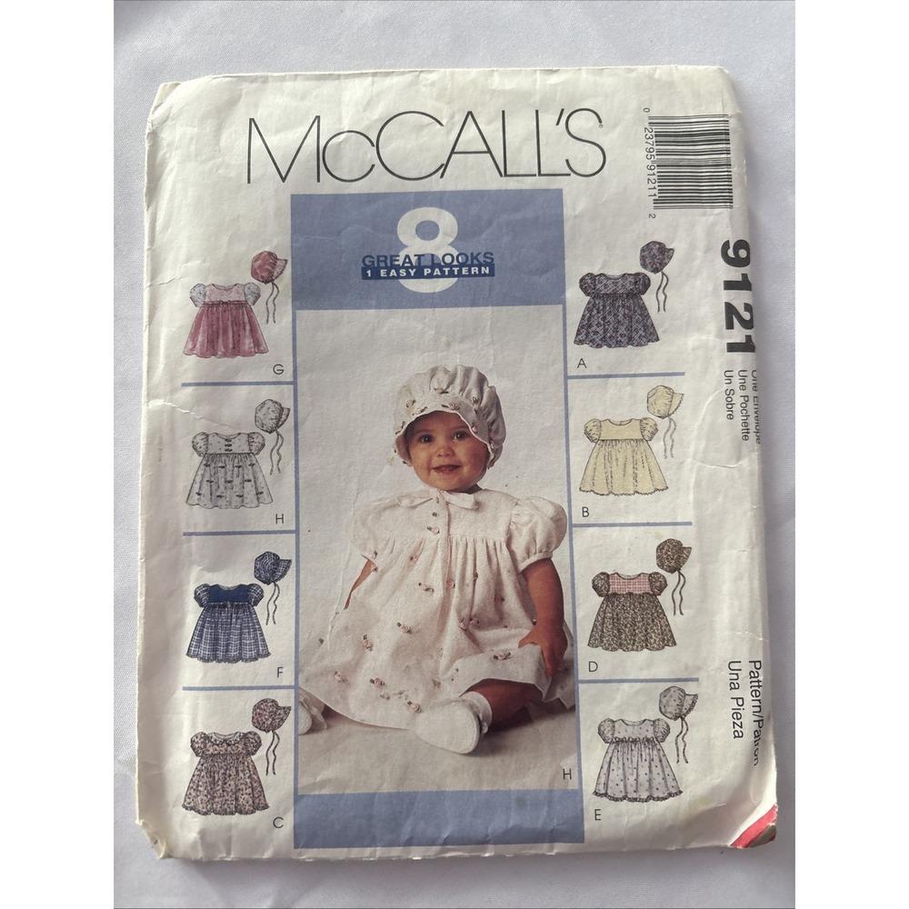 McCalls Pattern 9121 Infants Dress And Bonnet 13-24 Pounds CUT EUC